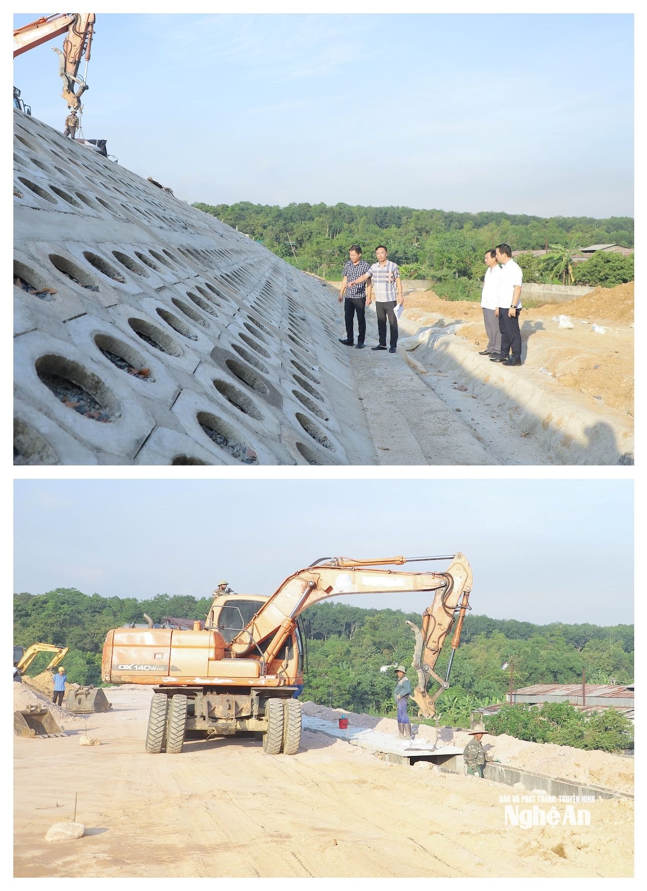  Lãnh đạo xã Đông Hiếu kiểm tra thi công công trình 