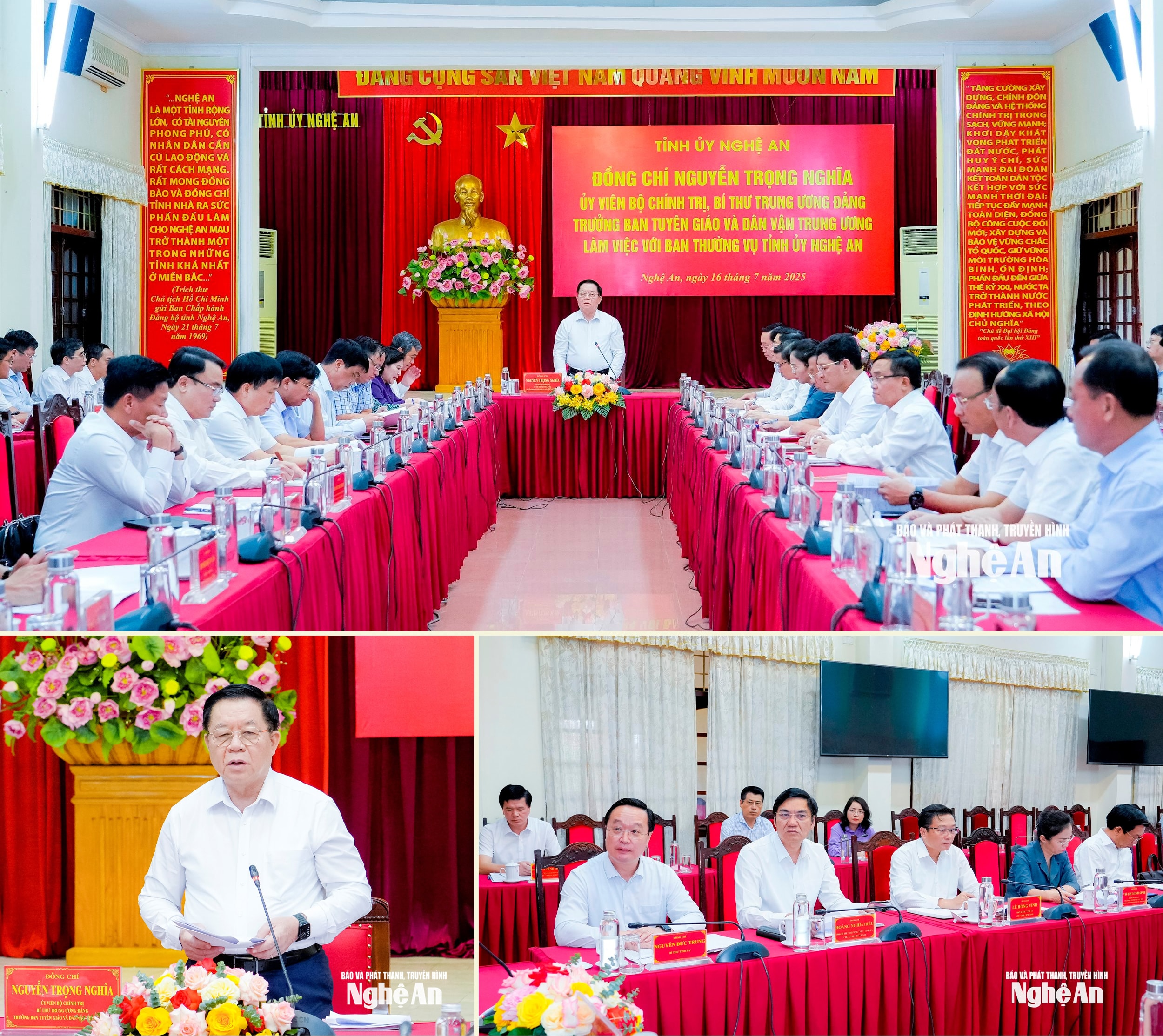 Đồng chí Nguyễn Trọng Nghĩa - Ủy viên Bộ Chính trị, Bí thư Trung ương Đảng, Trưởng ban Tuyên giáo và Dân vận Trung ương làm việc với Ban Thường vụ Tỉnh ủy Nghệ An. Ảnh: Phạm Bằng