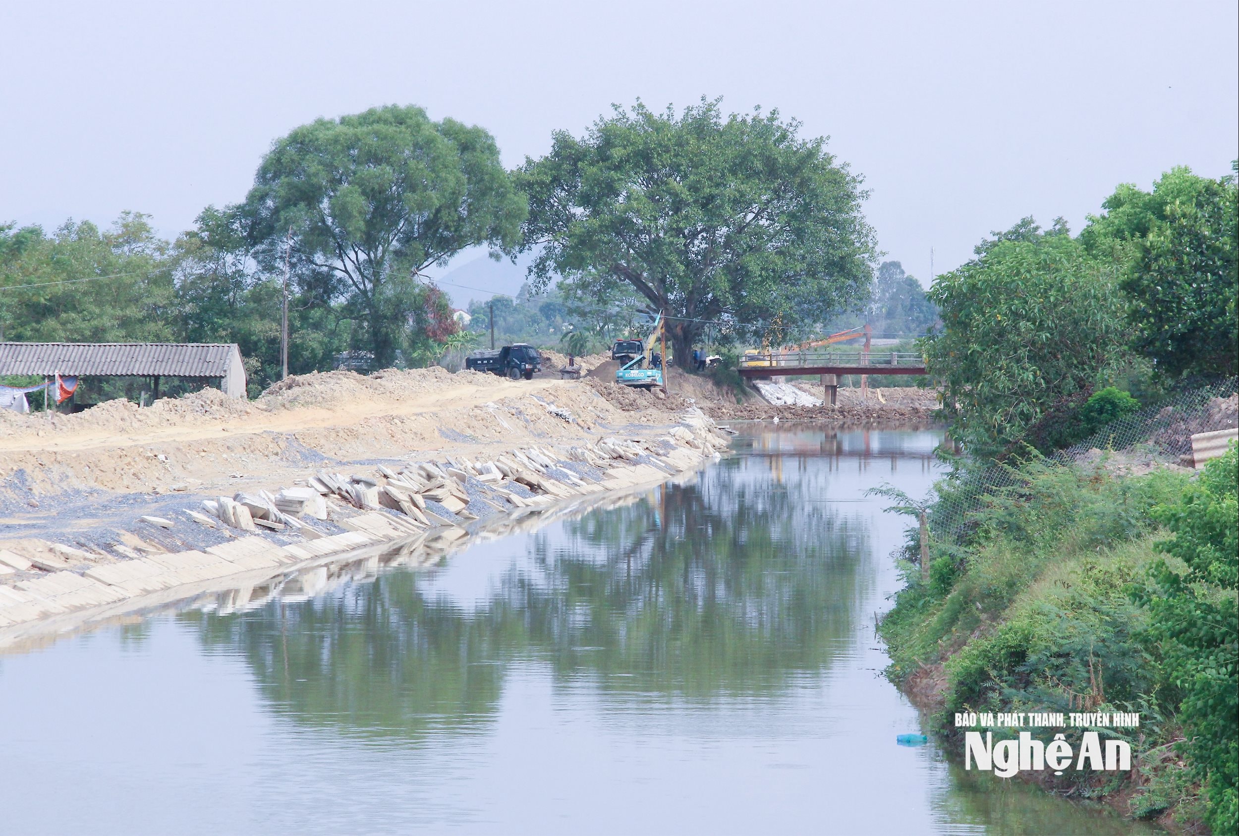  Thi công đê sông tại xã Hưng Đạo. Ảnh Mai Hoa