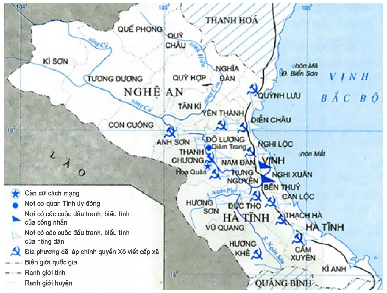 Lược đồ phong trào Xô viết Nghệ - Tĩnh 1930-1931. Ảnh tư lie