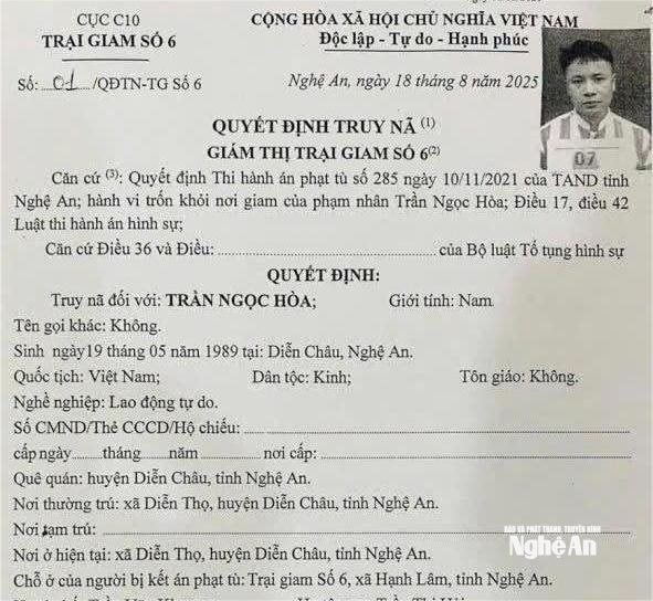 Truy bắt phạm nhân trốn khỏi trại giam ở Nghệ An chiều 18/8 Truy bắt phạm nhân trốn khỏi trại giam ở Nghệ An chiều 18/8