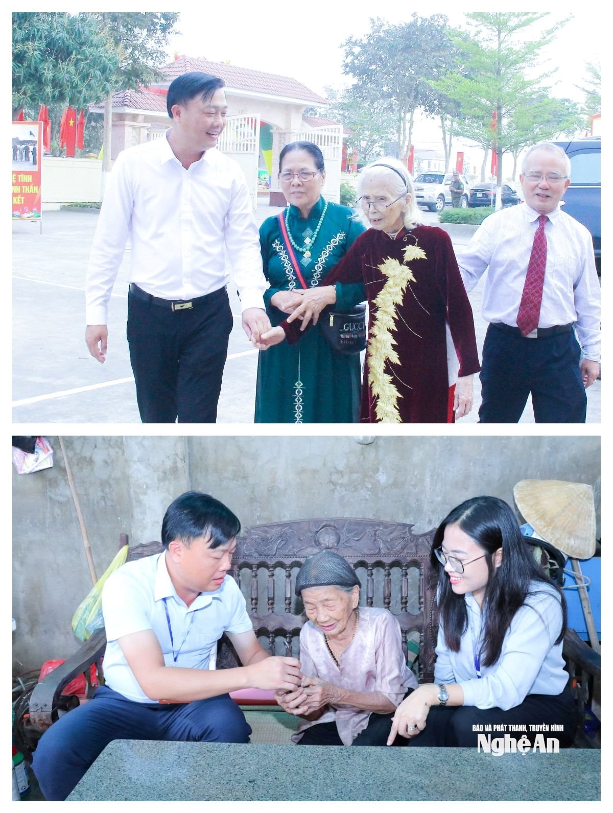  Đồng chí Lê Phạm Hùng - Bí thư Đảng uỷ, Chủ tịch HĐND xã Hưng Nguyên Nam gặp thân nhân các gia đình chính sách. Ảnh Mai Hoa,