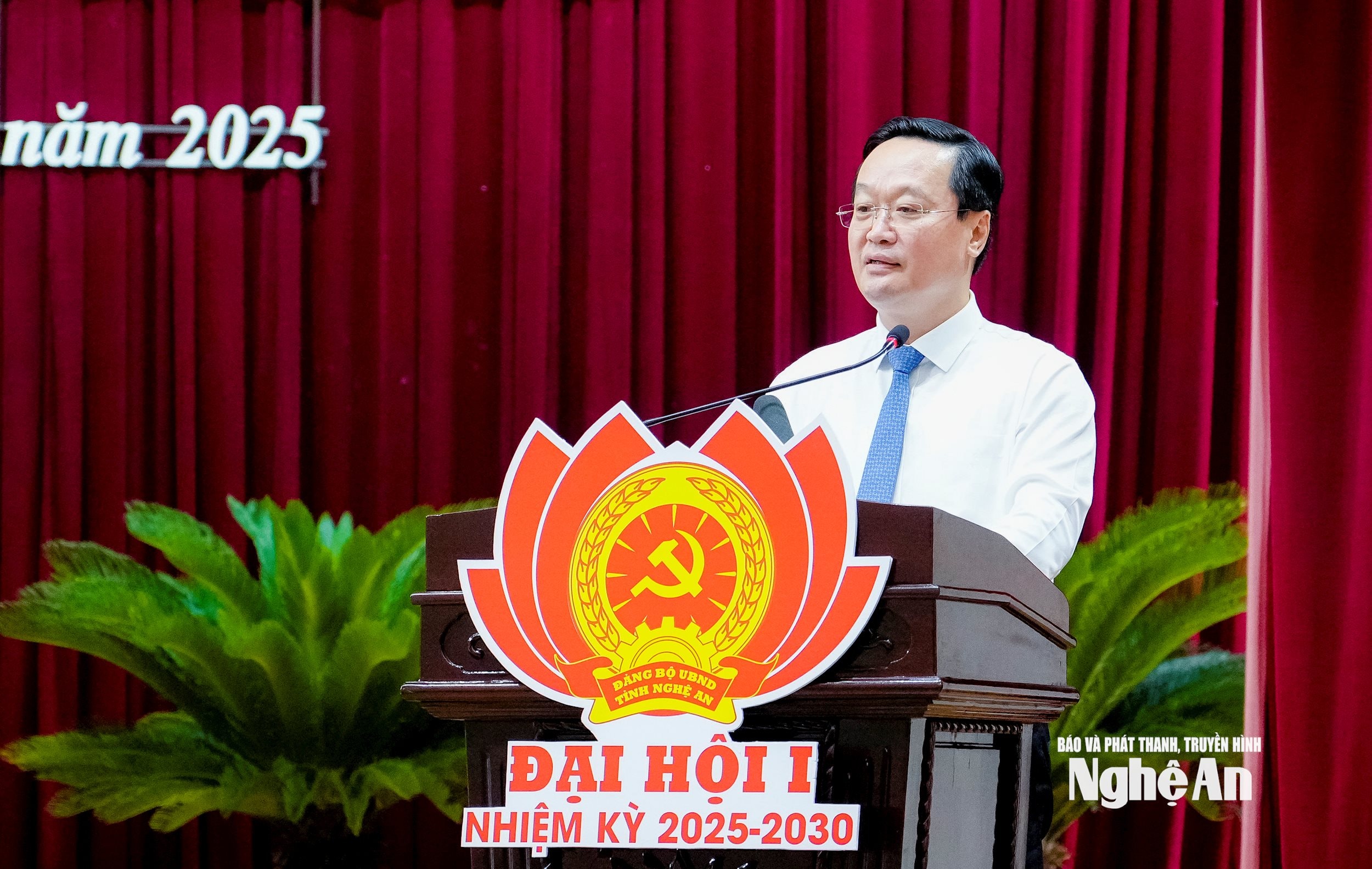 Đồng chí Nguyễn Đức Trung - Bí thư Tỉnh uỷ phát biểu chỉ đạo Đại hội. Ảnh: Phạm Bằng