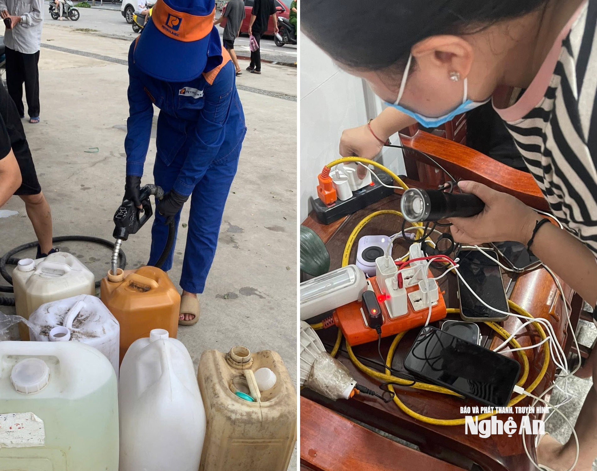 Khách sạn Thành An (phường Thành Vinh) mua xăng về chạy máy nổ để phục vụ bà con. Ảnh: N