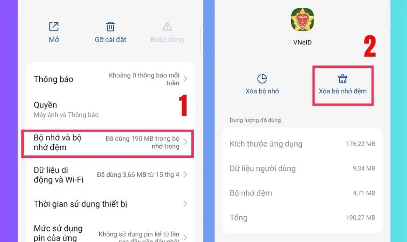 Xóa cache và dữ liệu ứng dụng VNeID khi không mở được