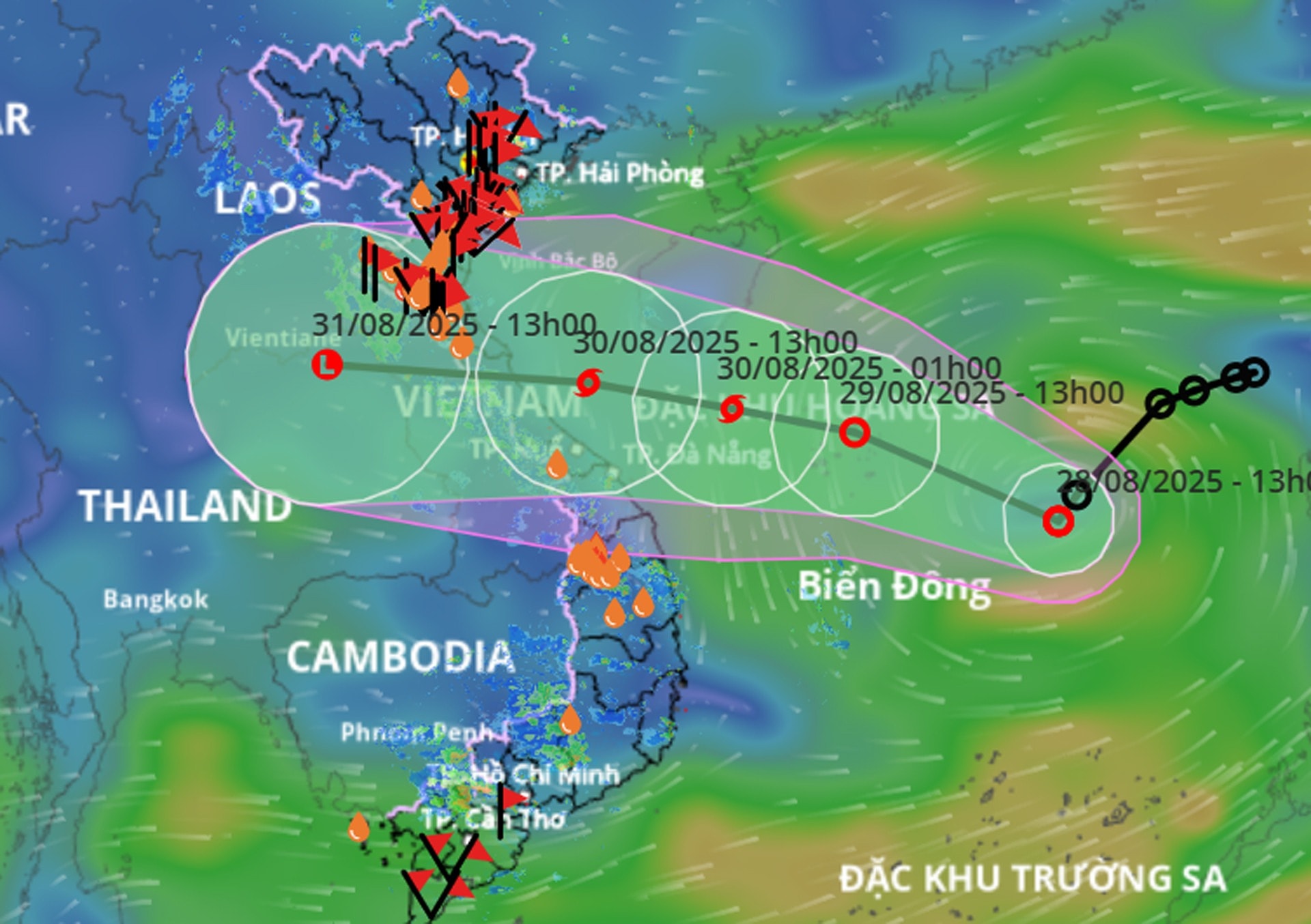 Hướng di chuyển của áp thấp nhiệt đới, khả năng mạnh lên thành bão. Nguồn Hệ thống giám sát thiên tai Việt Nam