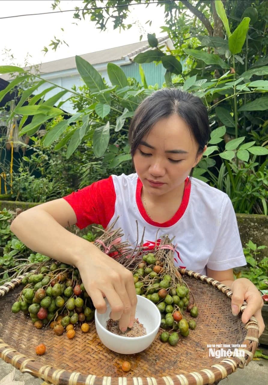 Ngân Thị Hồng Quyên giới thiệu về hoa quả quê hương. Ảnh CSCC