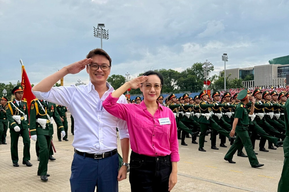 BTV Hoài Anh và BTV Hữu Bằng đảm nhận đọc thuyết minh lễ diễu binh, diễu hành kỷ niệm 80 năm Quốc khánh tại Quảng trường Ba Đình ngày 2/9.