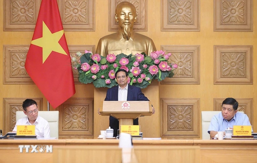 Thủ tướng Phạm Minh Chính làm việc với Hội đồng Tư vấn chính sách. (Ảnh: Dương Giang/TTXVN)