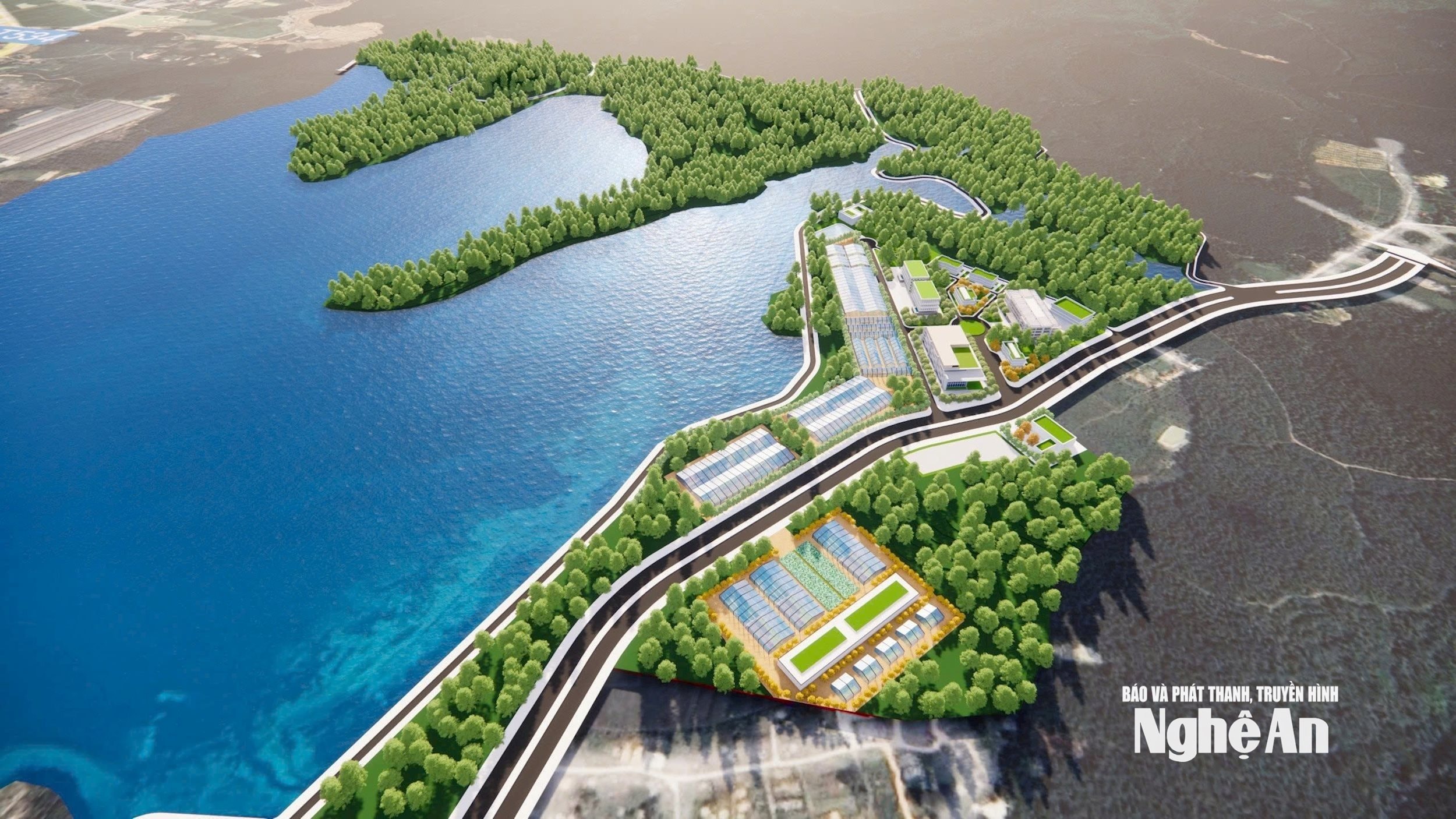 Phối cảnh không gian phân khu trung tâm sản xuất giống cây lâm nghiệp ứng dụng công nghệ cao, với diện tích 48 ha, tại xã Nghi Lâm, huyện Nghi Lộc trước đây.