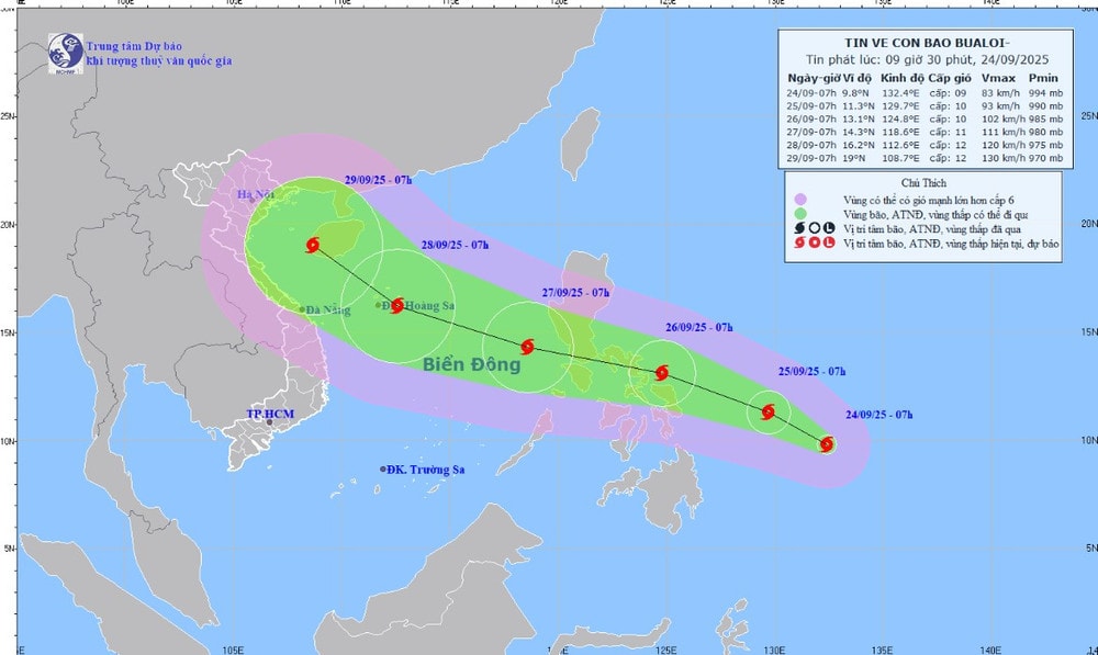 Bão Bualoi tiến vào Biển Đông, khả năng ảnh hưởng lớn đến đất liền Việt Nam.