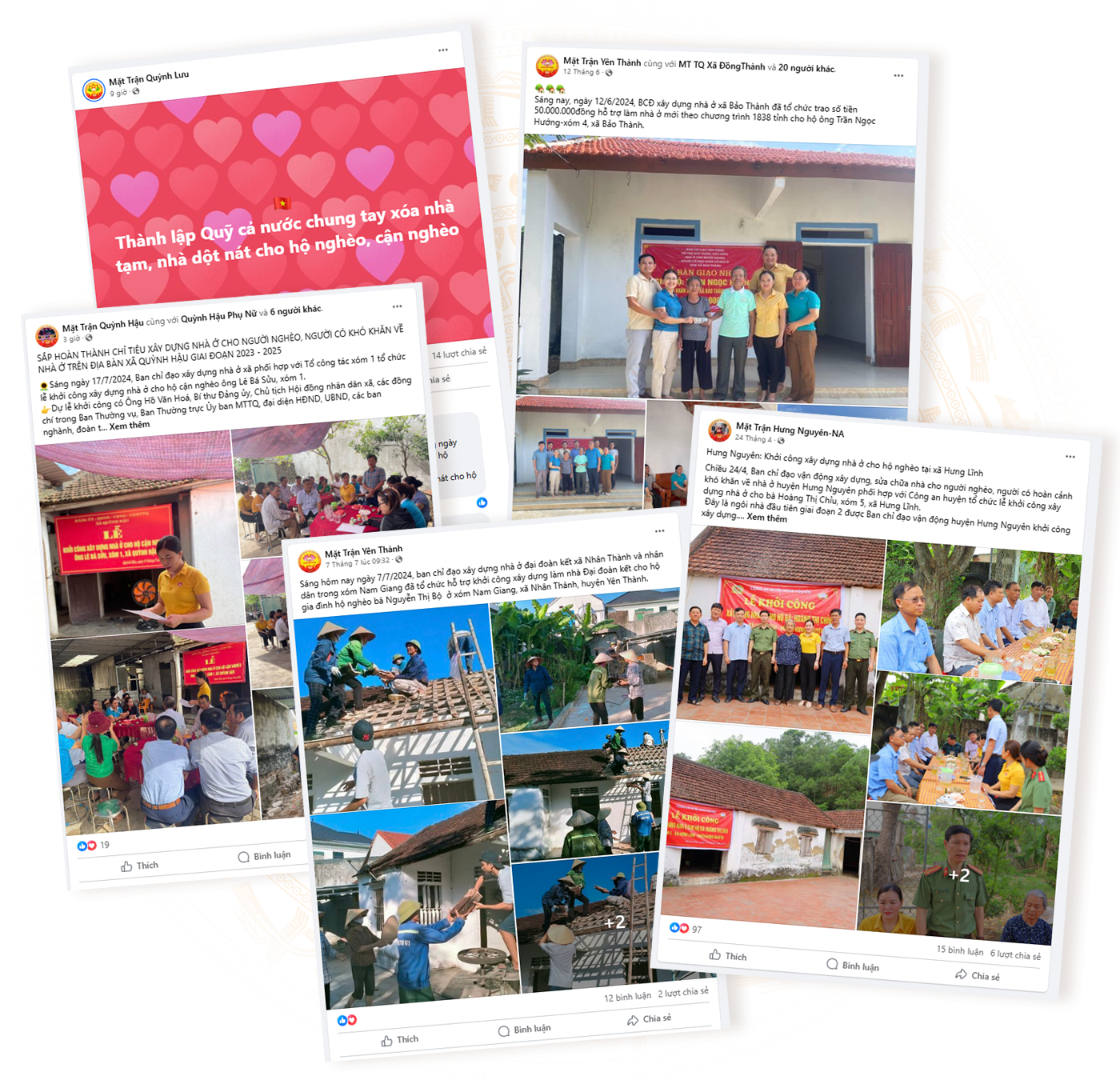 Facebook của Mặt trận các cấp thường xuyên cập nhật thông tin về xây dựng nhà ở cho các gia đình có hoàn cảnh khó khăn.