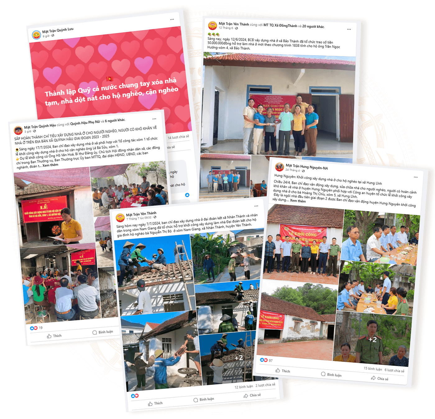 Facebook của Mặt trận các cấp thường xuyên cập nhật thông tin về xây dựng nhà ở cho các gia đình có hoàn cảnh khó khăn.