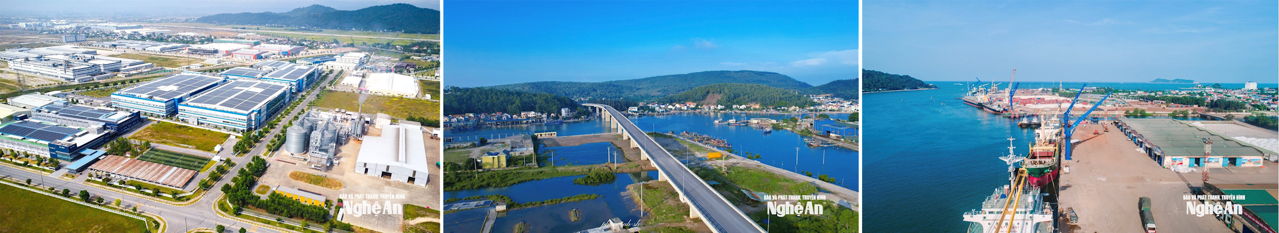 Khu công nghiệp VSIP; Cầu Lạch Quèn thuộc tuyến đường ven biển; Cảng Cửa Lò