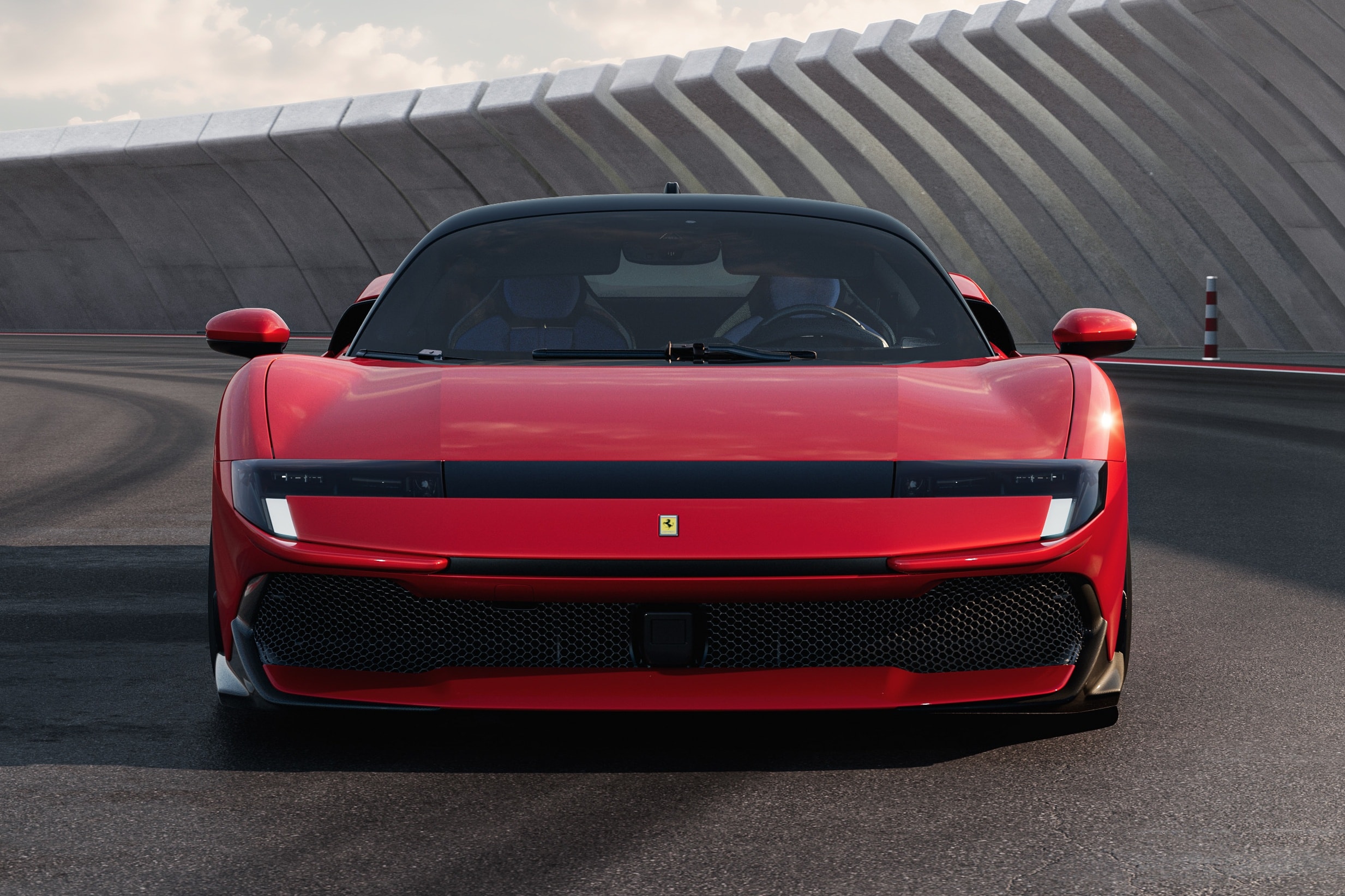 Mẫu xe Ferrari 849 Testarossa với dải ốp tối màu nối liền hai cụm đèn, một nét thiết kế cổ điển được làm mới.
