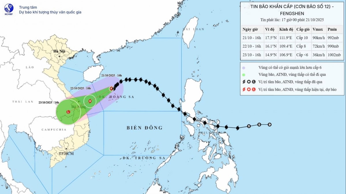 Từ đêm 22/10, bão số 12 gây mưa lớn hai đợt liên tiếp, Trung Trung Bộ cảnh báo ngập lụt diện rộng