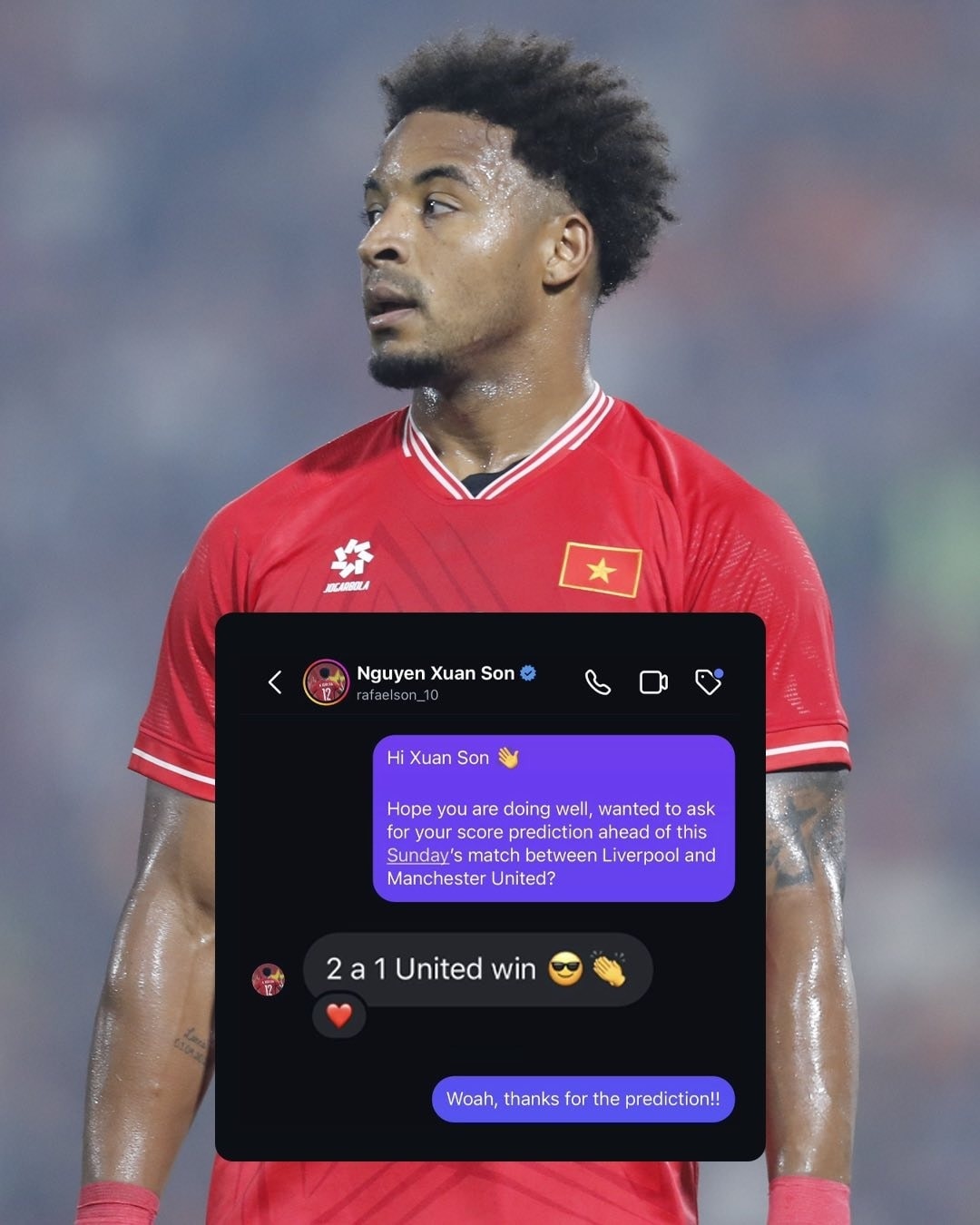 Xuân Son dự đoán chính xác kết quả trận đấu giữa Liverpool vs MU. (Ảnh- ASEAN United FC)