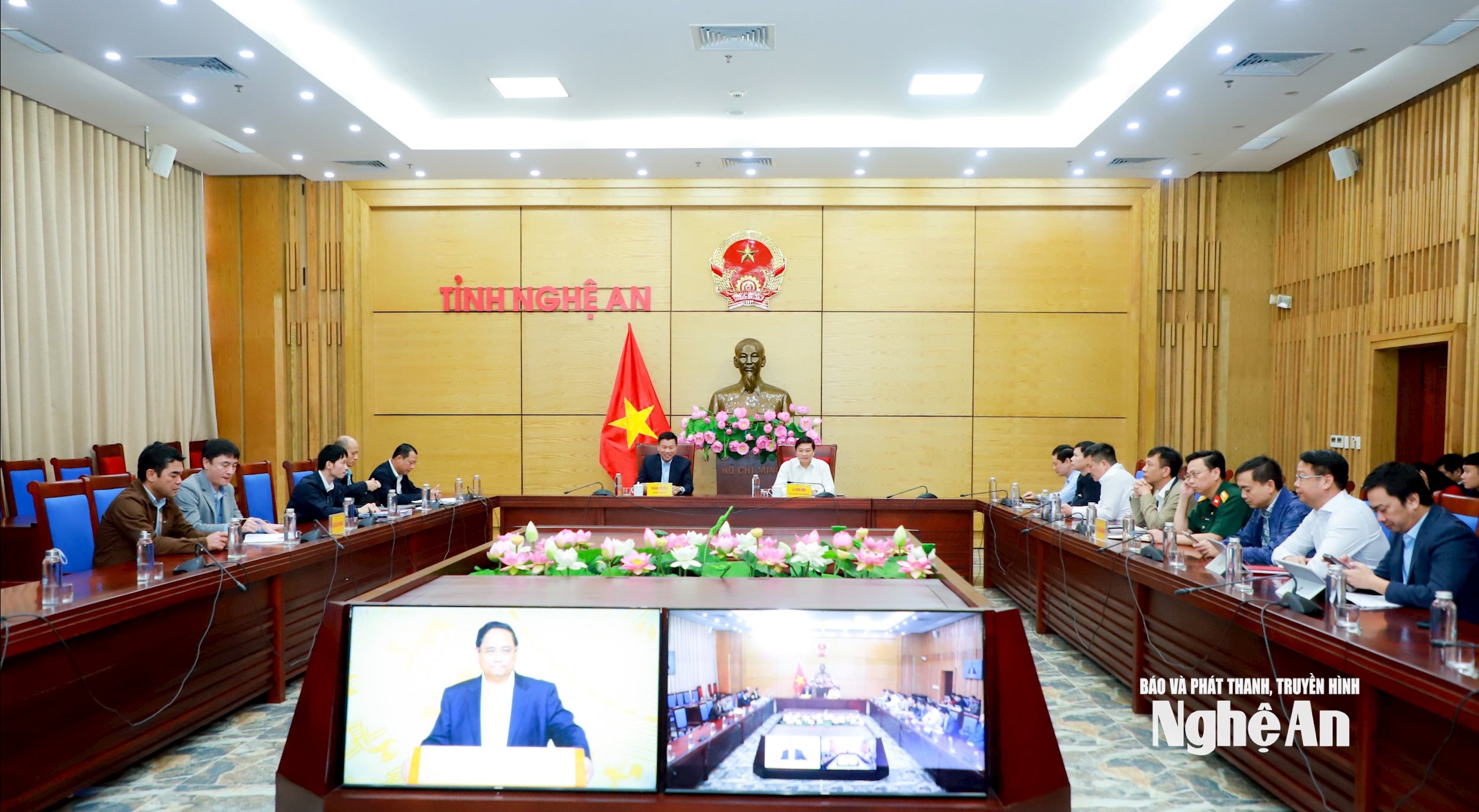 Quang cảnh hội nghị tại điểm cầu UBND tỉnh Nghệ An. Ảnh: Thành Duy