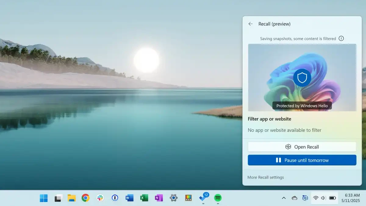Giao diện cài đặt của tính năng Windows Recall trên Windows 11