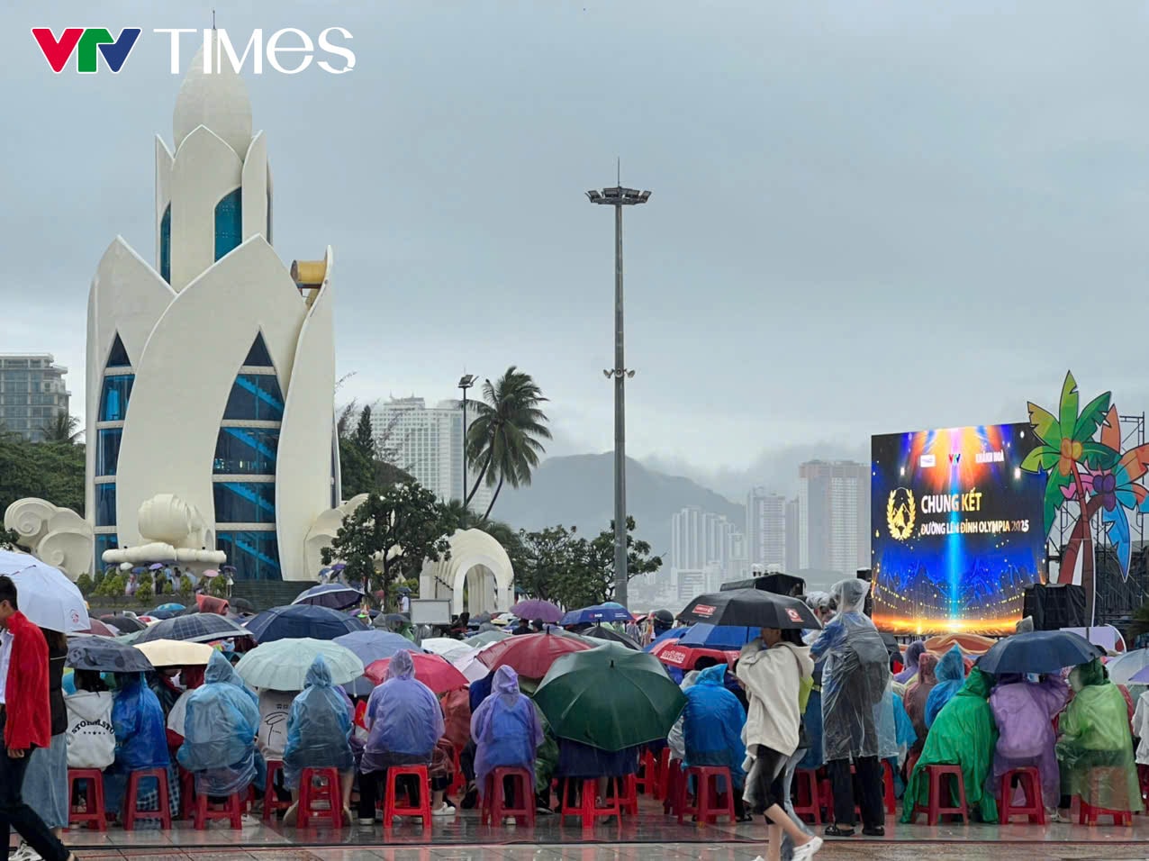 Điểm cầu Khánh Hòa: Hàng ngàn học sinh đội mưa cổ vũ Chung kết Olympia 2025 - Ảnh 3.