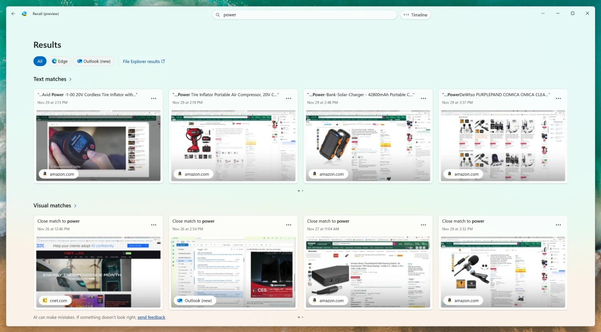 Một ví dụ về dữ liệu được lưu trữ bởi Windows Recall trên màn hình máy tính