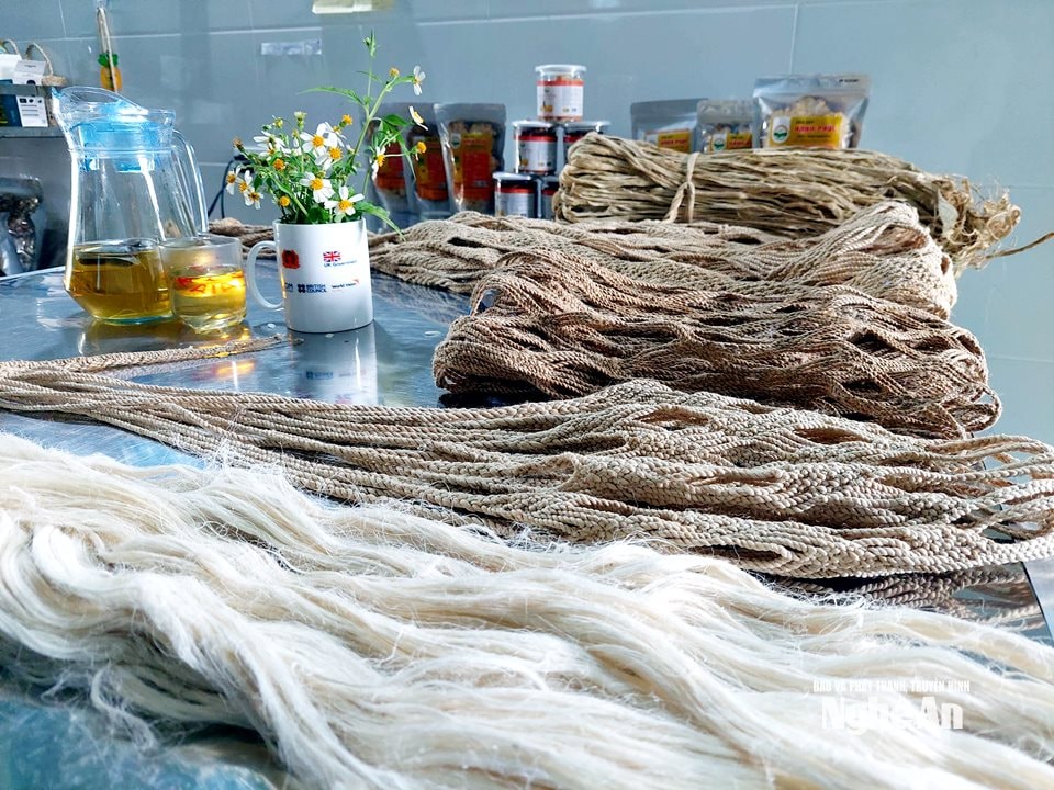 Các sản phẩm từ hệ sinh thái cây dứa ở xã Quỳnh Thắng. Ảnh PV