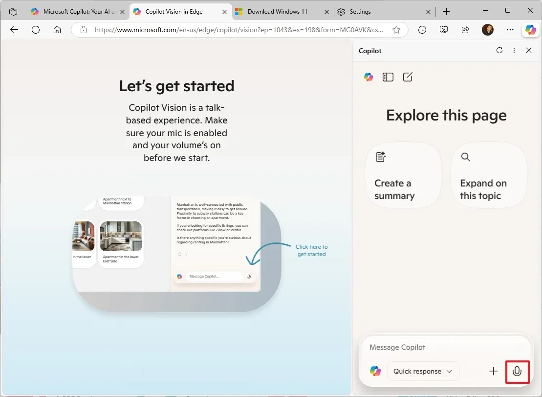 Các bước kích hoạt tính năng chia sẻ màn hình trong Copilot.