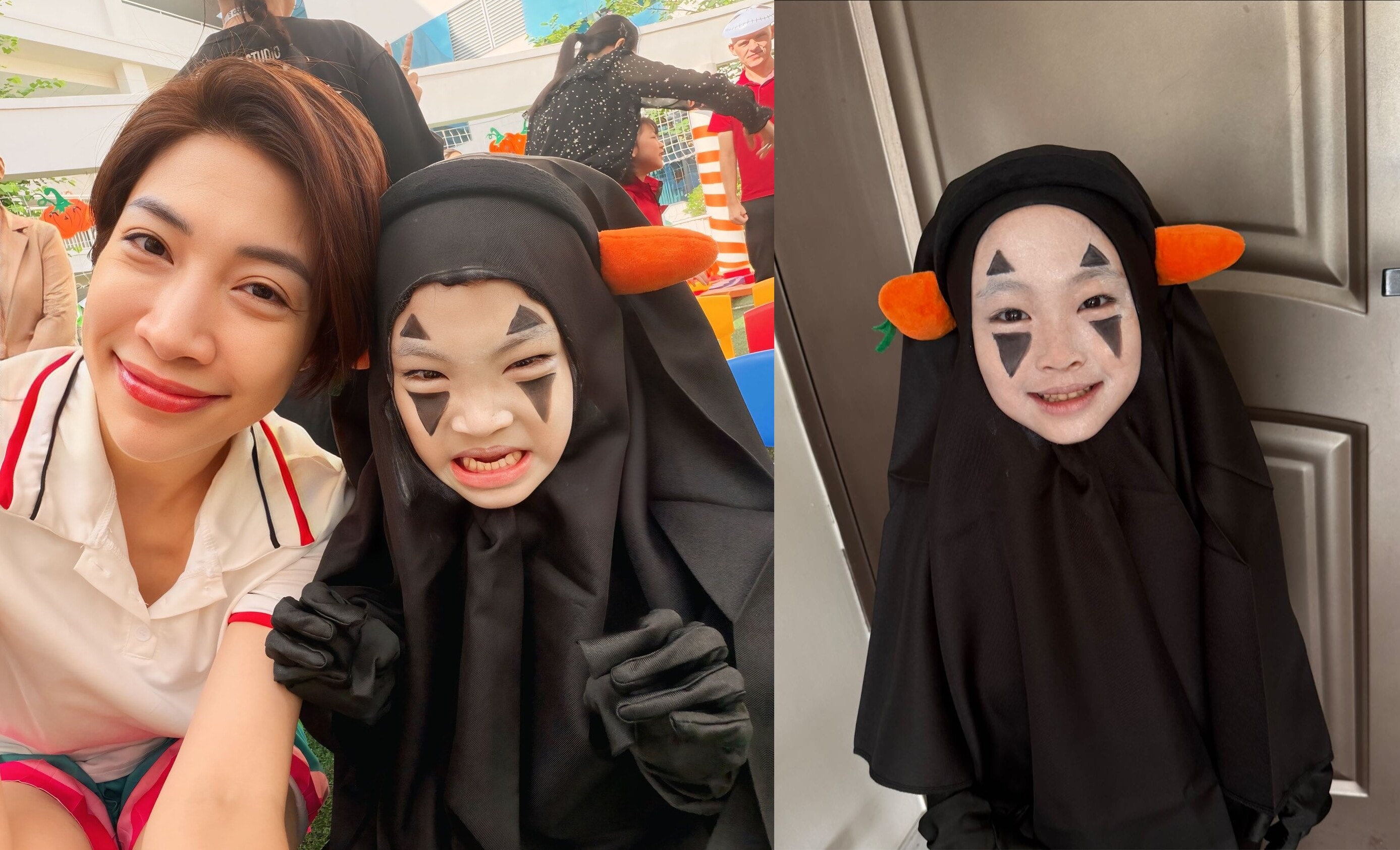 Bé Ốc - con gái ca sĩ Pha Lê hóa trang thành nhân vật Vô Diện trong Vùng đất linh hồn.