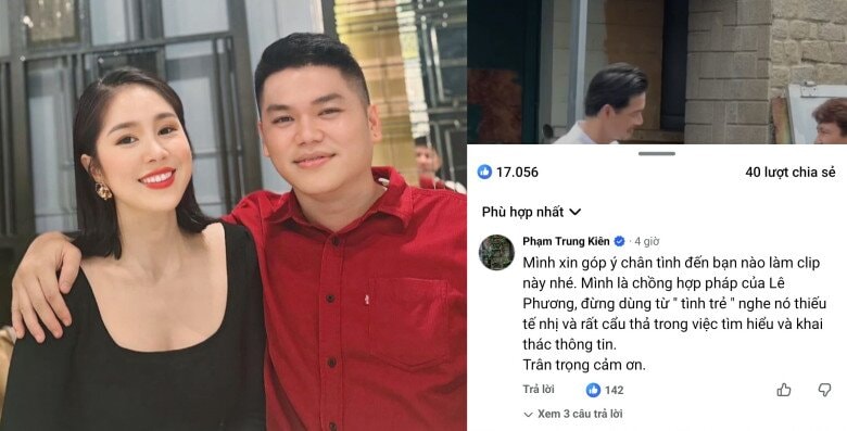 Trung Kiên - ông xã Lê Phương lên tiếng khi bị gọi là tình trẻ của vợ.