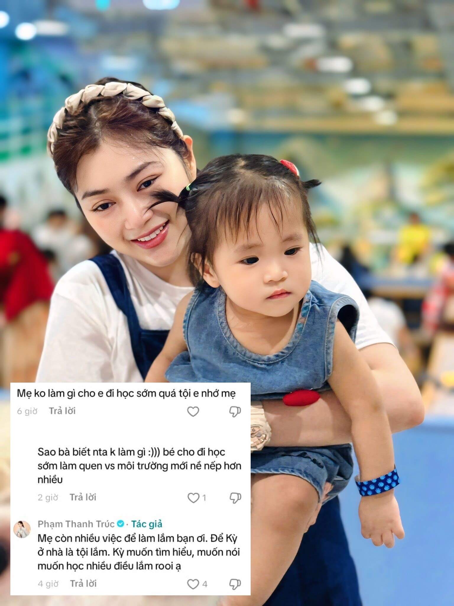 Nữ diễn viên lên tiếng khi bị cho rằng “không làm gì mà cho con đi học sớm”.