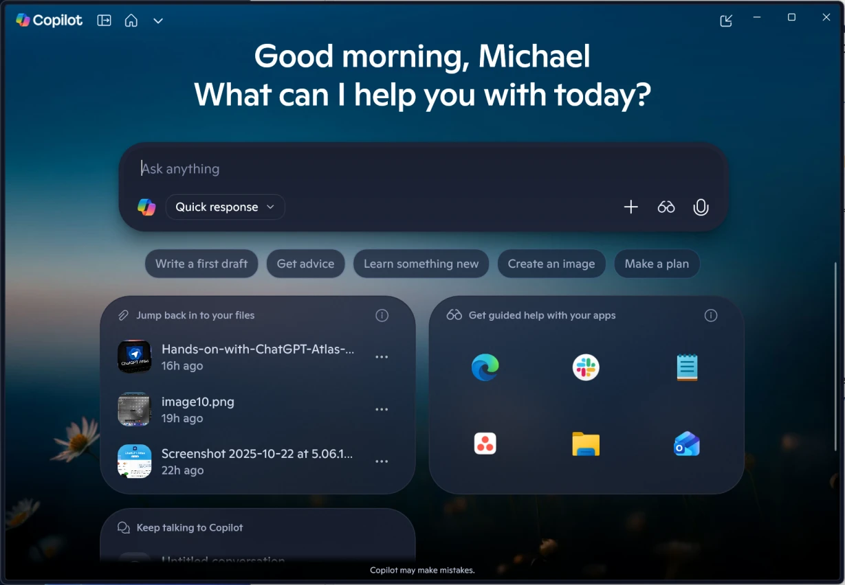 Giao diện trợ lý ảo Copilot trong Windows 11