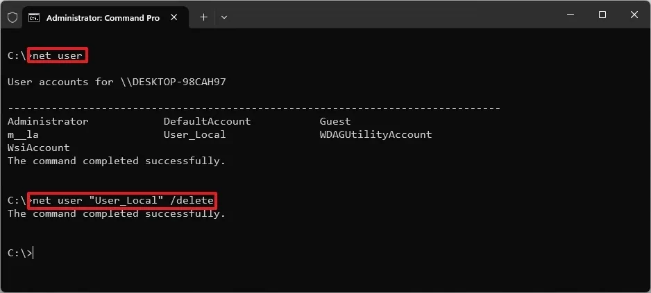 Sử dụng lệnh trong PowerShell để xóa người dùng
