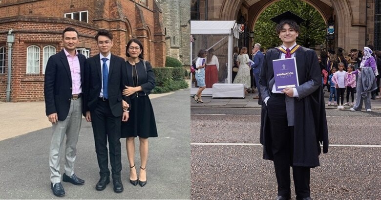 Chi Bảo và vợ cũ Hồng Loan sang Anh để thăm quý tử.