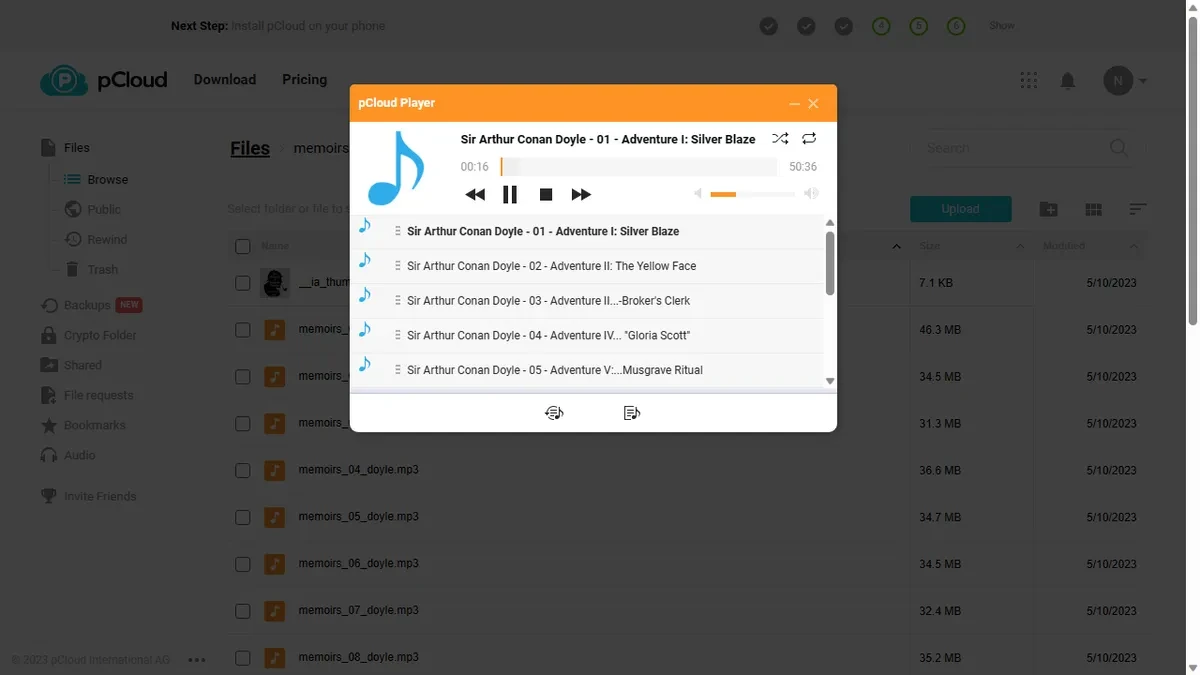 Logo và giao diện của dịch vụ pCloud, nổi bật với gói trọn đời.