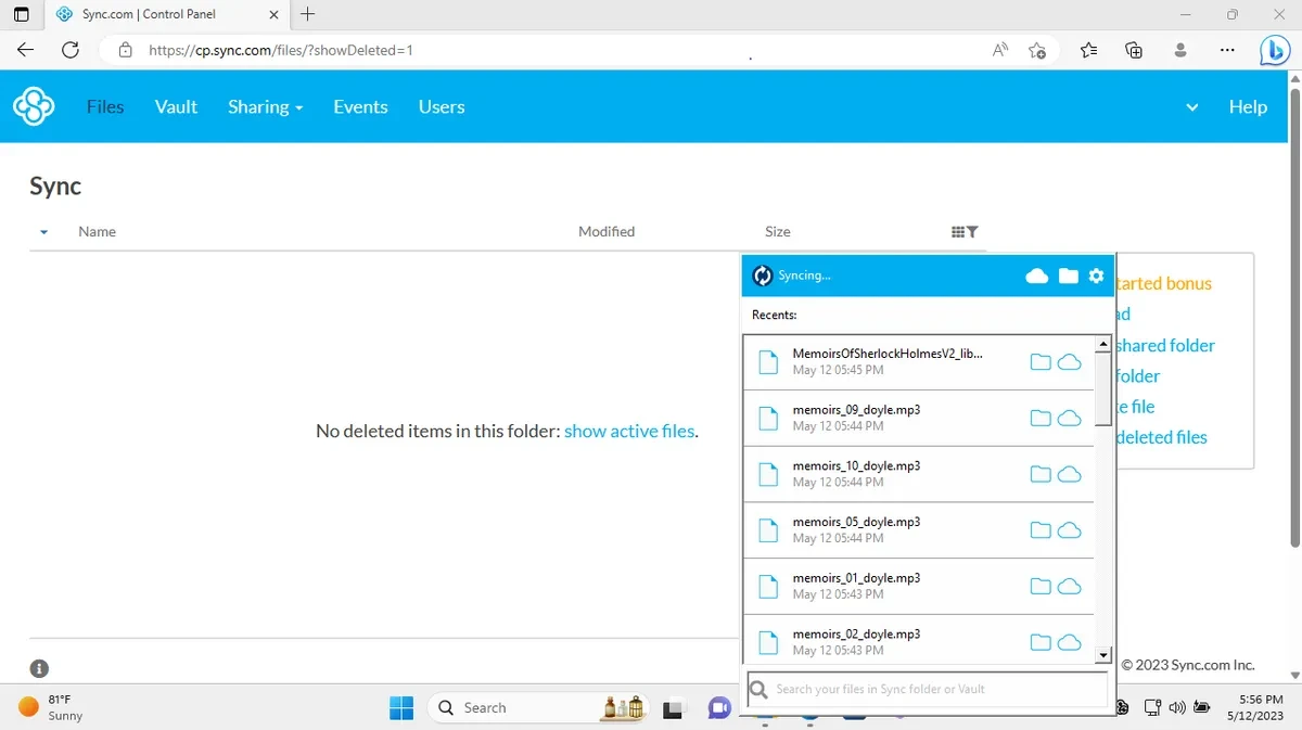 Logo của dịch vụ Sync.com trên nền xanh.