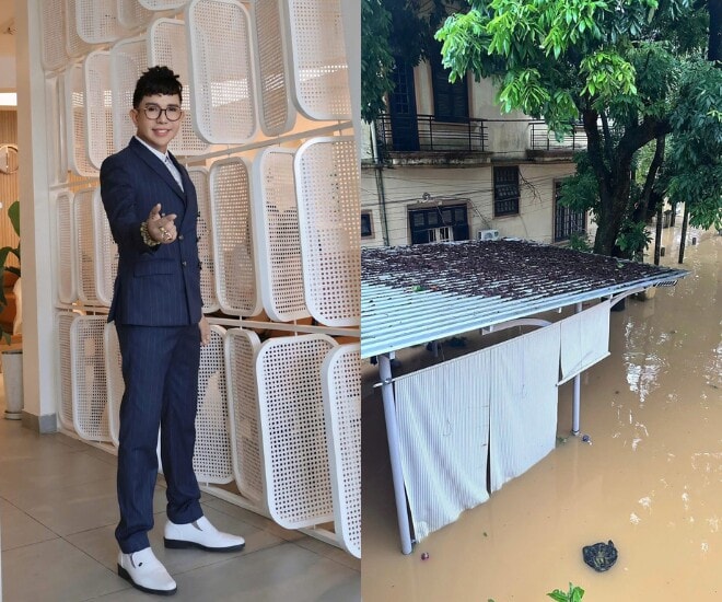 Biệt thự tại Huế của ca sĩ Long Nhật cũng chìm trong biển nước.