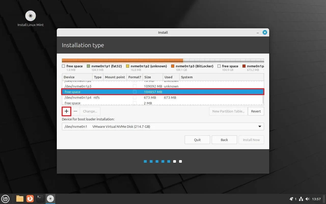 Chọn tùy chọn Something else để tùy chỉnh phân vùng cài đặt Linux Mint