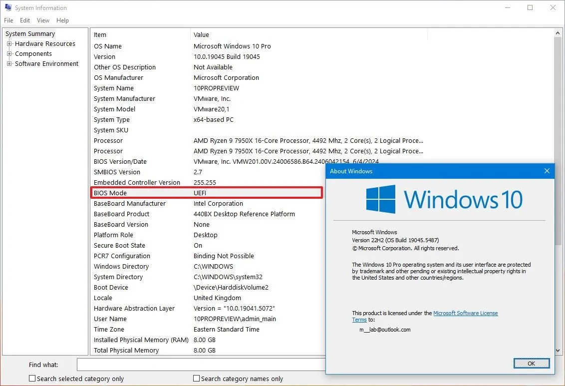 Xác nhận chế độ BIOS là UEFI trong System Information.