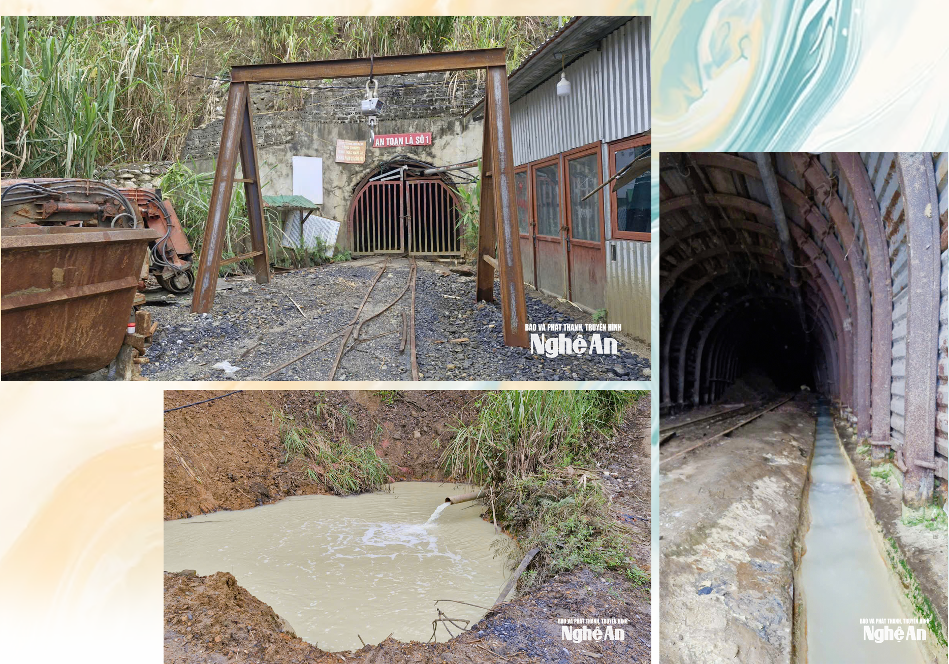 Cửa hầm lò số 1 của Công ty TNHH Thiếc Hà An và dòng nước 