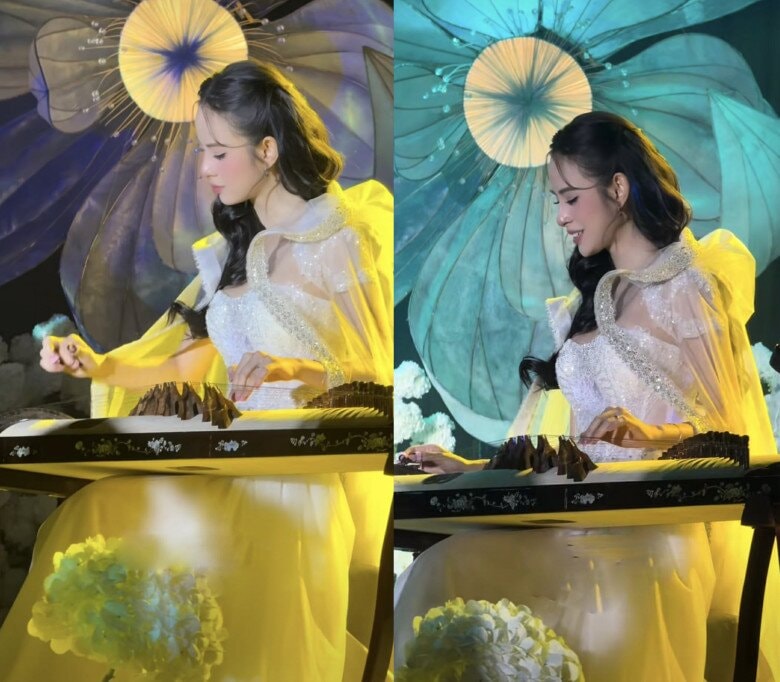 Cô dâu biểu diễn đàn tranh trước đông đảo gần nghìn khách mời.