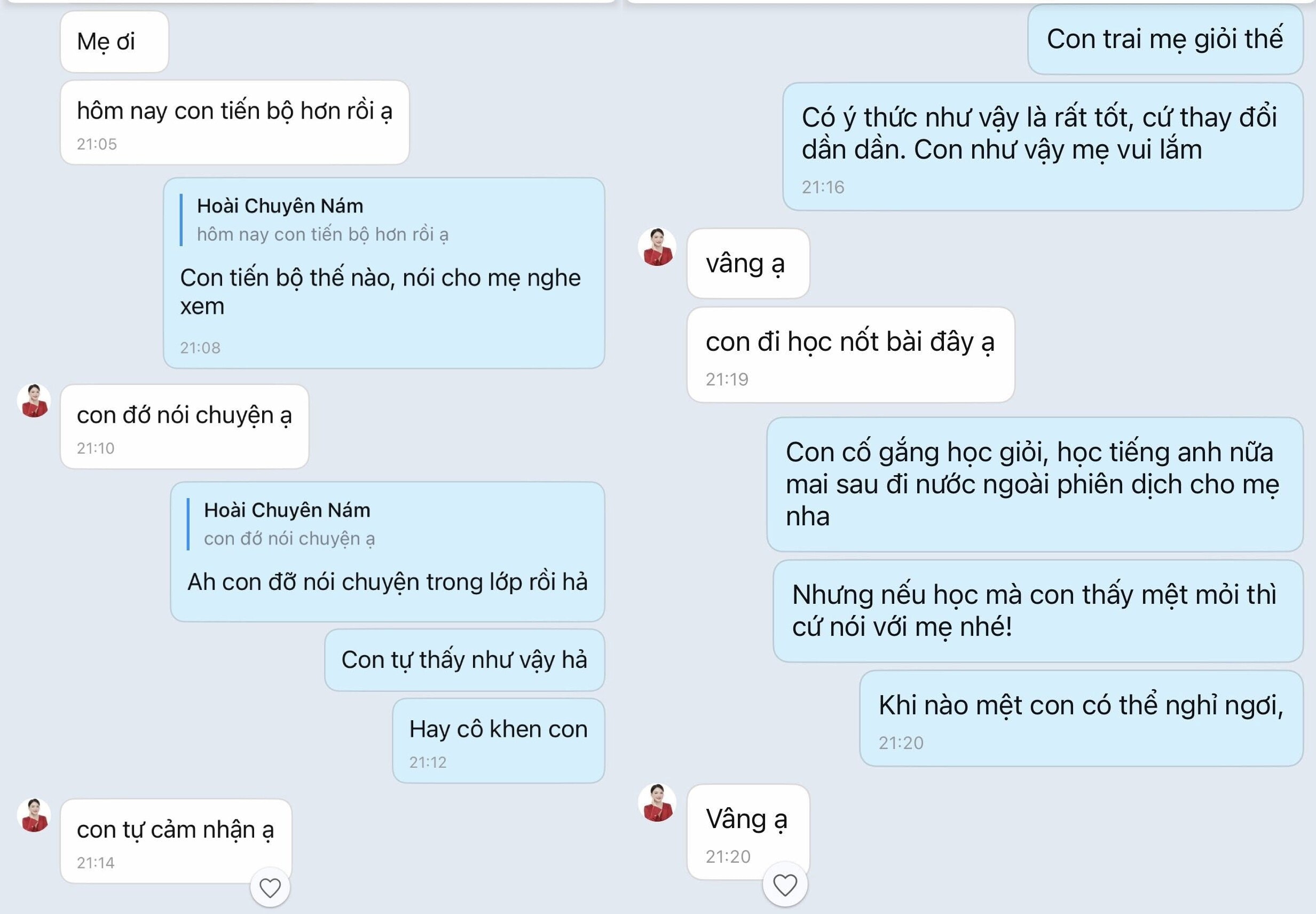 Hòa Minzy chia sẻ nội dung cuộc trò chuyện với con trai.