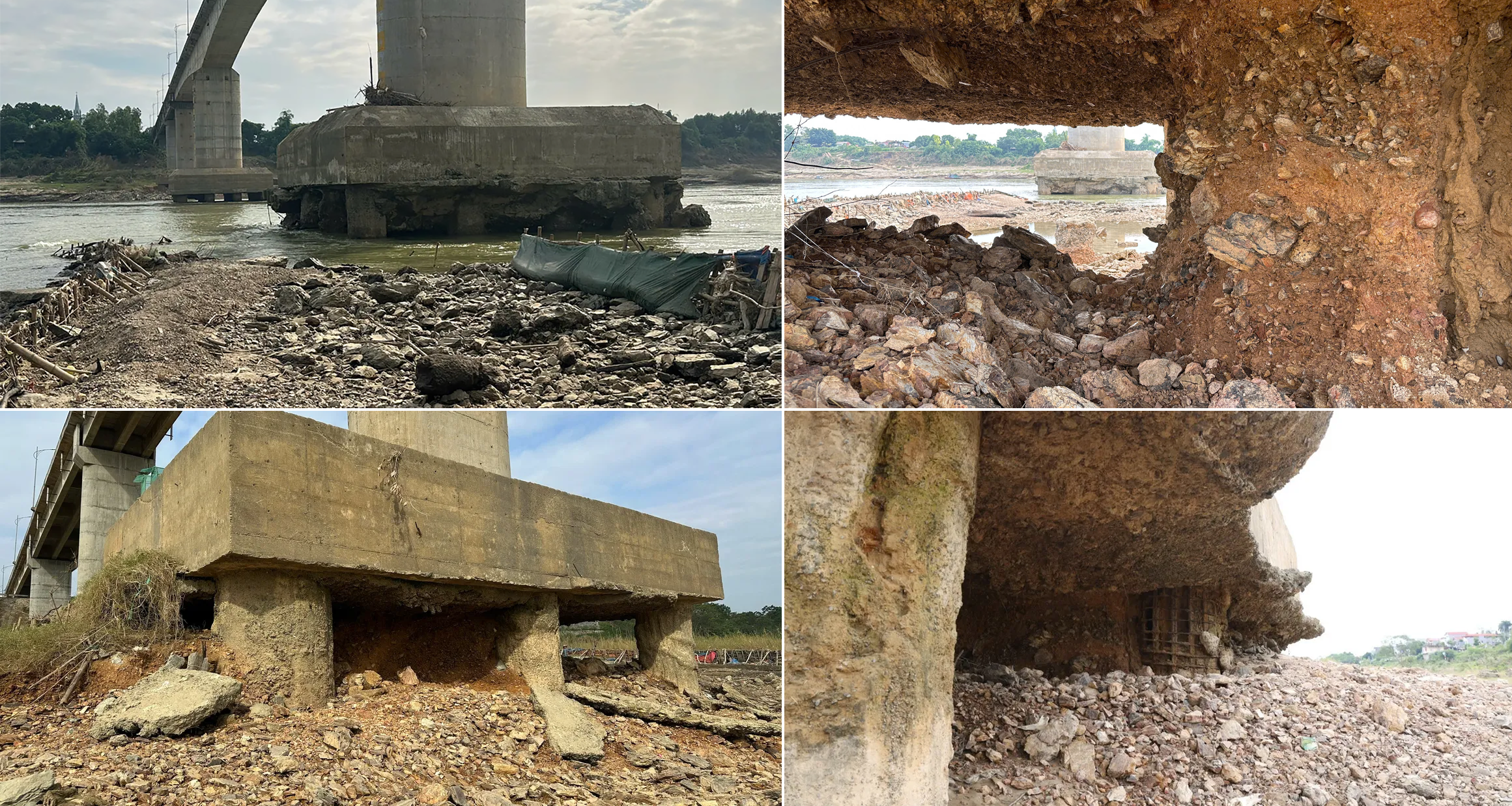 Cận cảnh trụ cầu sông Lô (Phú Thọ) bị hư hỏng