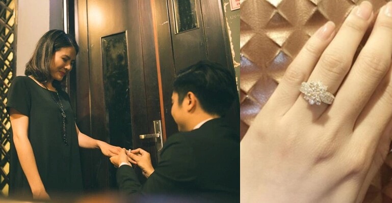 Nữ diễn viên được ông xã cầu hôn bằng nhẫn kim cương.