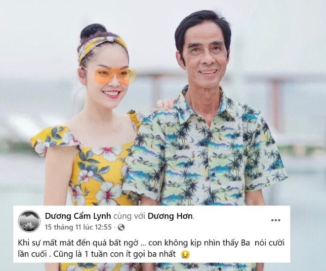 Dương Cẩm Lynh báo tin bố ruột qua đời.