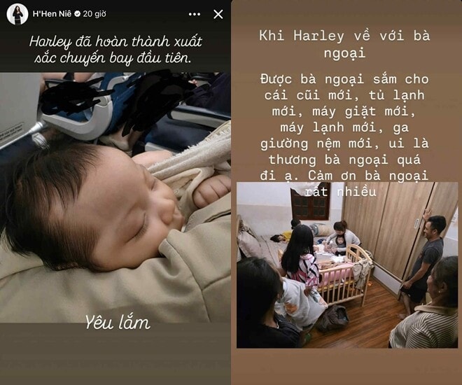 H'Hen Niê và con gái 2 tháng tuổi trong chuyến bay đầu tiên của bé về quê ngoại Đắk Lắk.