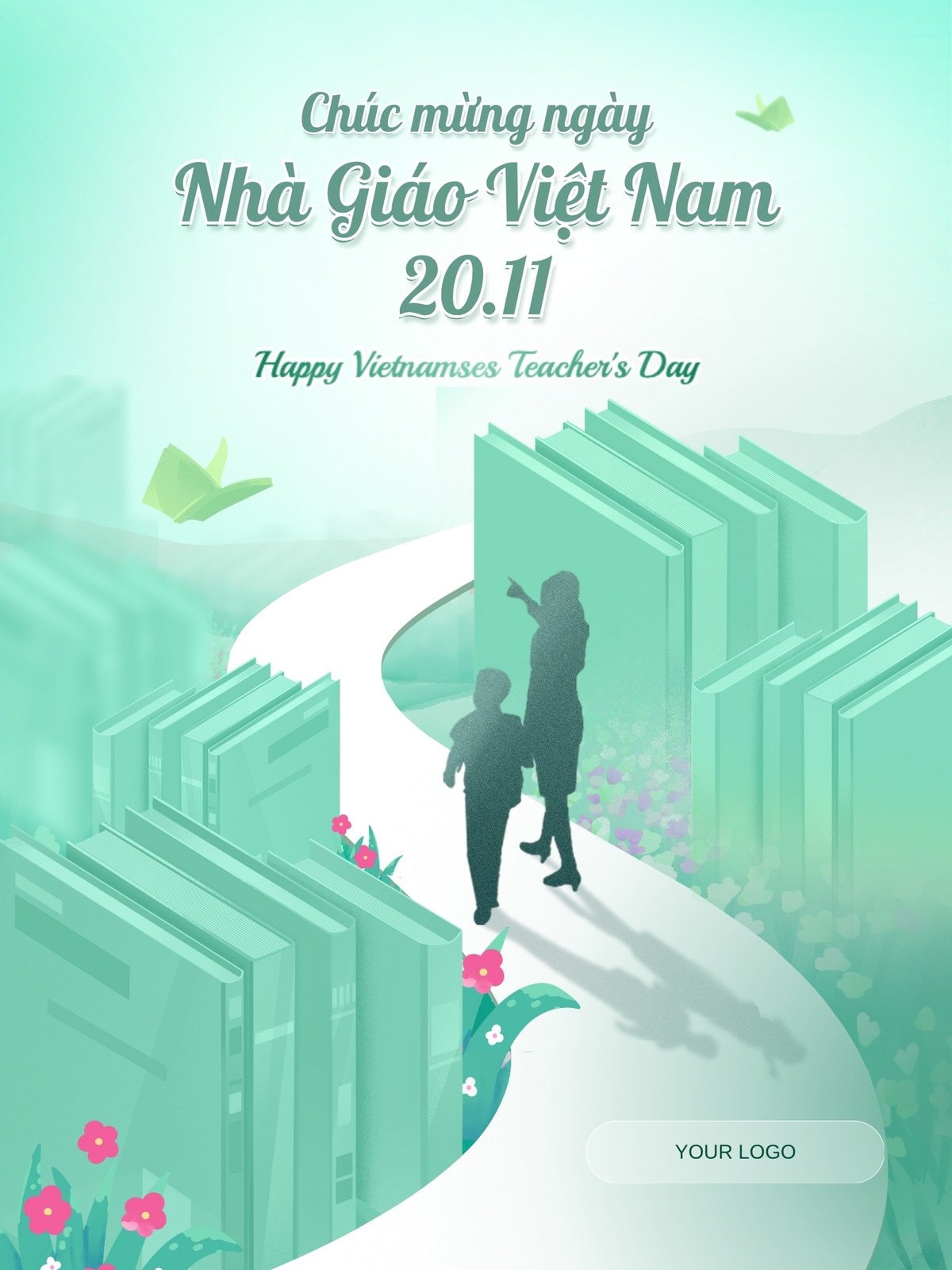 Xanh lục nhạt Minh họa Lời Chúc Mừng Ngày Nhà giáo Việt Nam 20/11 Bài đăng Instagram