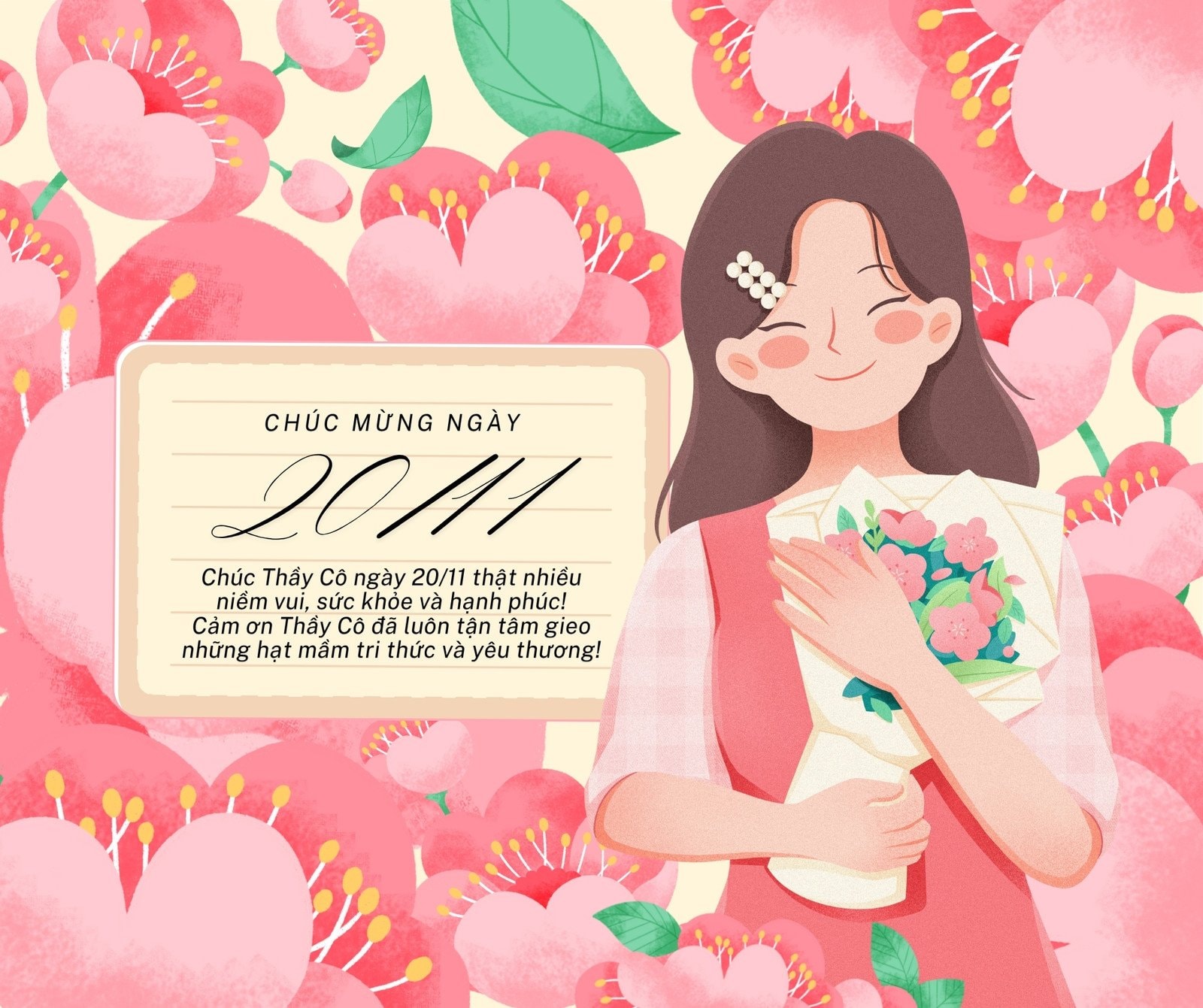 Màu Hồng Nữ Tính Lời Chúc Ngày 20 Tháng 11 Bài Đăng Facebook