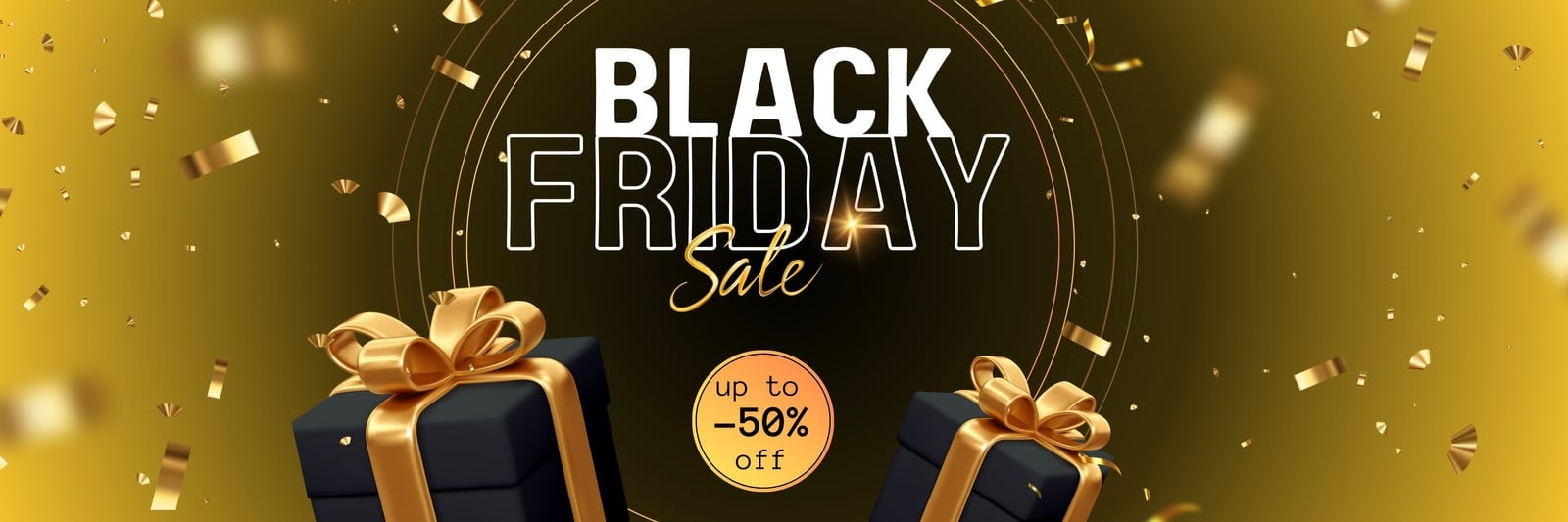 Billboard Penjualan Black Friday Modern Hitam dan Emas