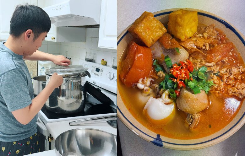 Chồng nàng hậu tự tay vào bếp nấu ăn cho vợ.