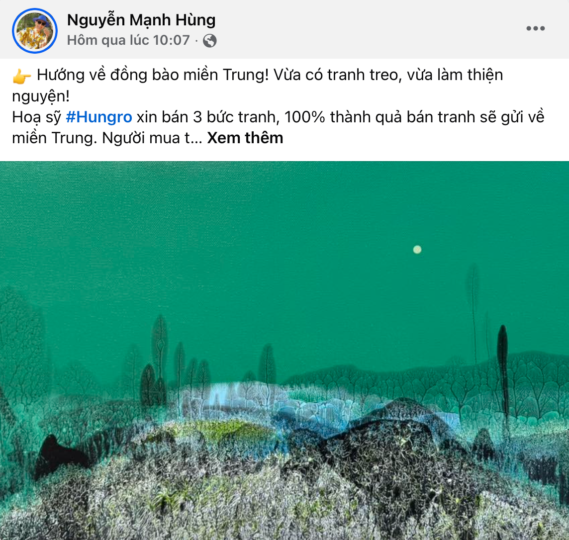 ศิลปินเหงียน มานห์ หุ่ง ประกาศจำหน่ายภาพวาดเพื่อช่วยเหลือผู้ประสบภัยน้ำท่วม